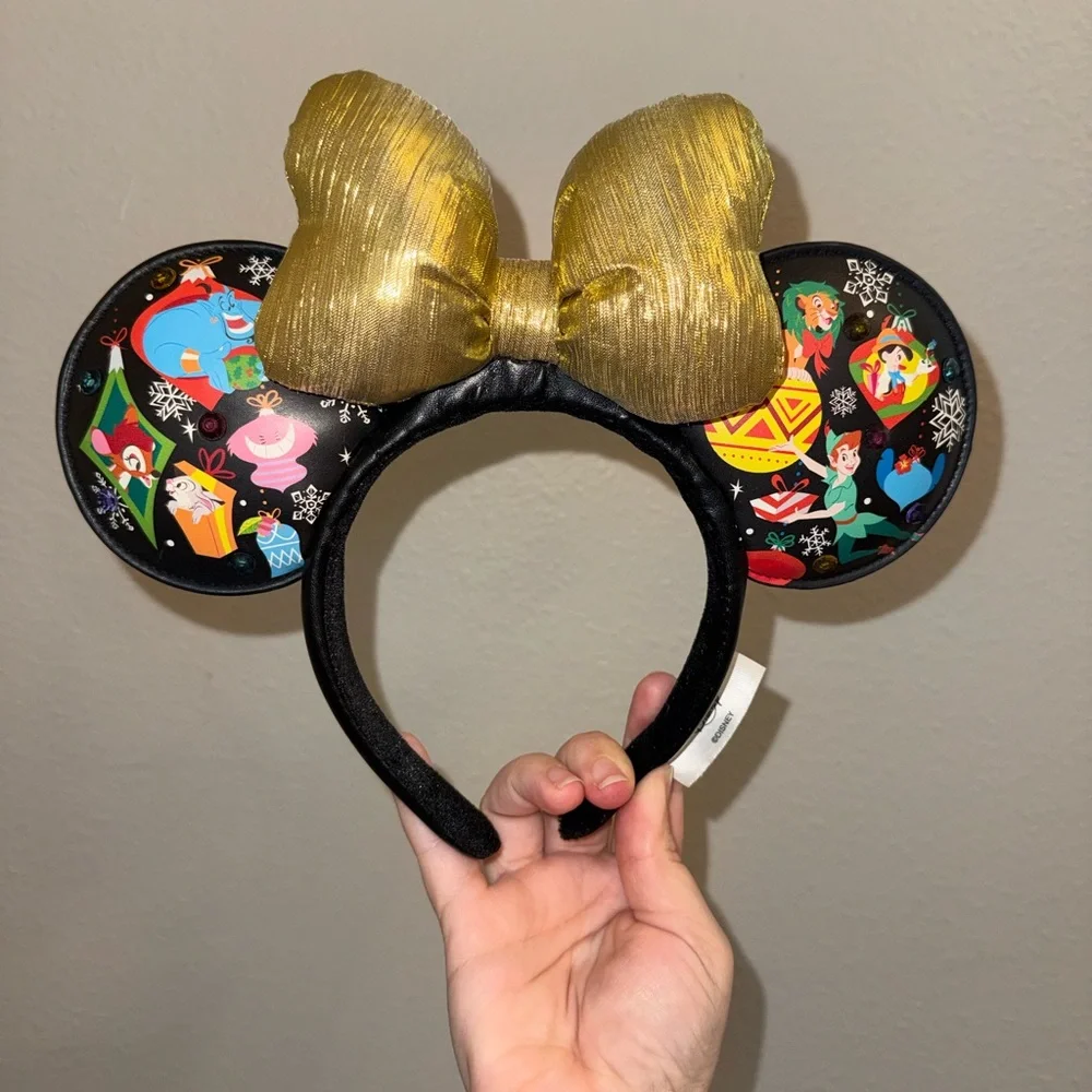 Disney Parks Christmas Holiday Light-Up USB Minnie Golden Bow Ear Headband 🖤 - Picture 1 of 7